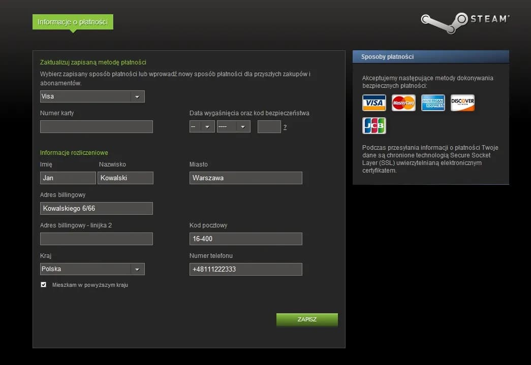 Wszystko co musisz wiedzieć o adresie bilingowym Steam - kompletny poradnik